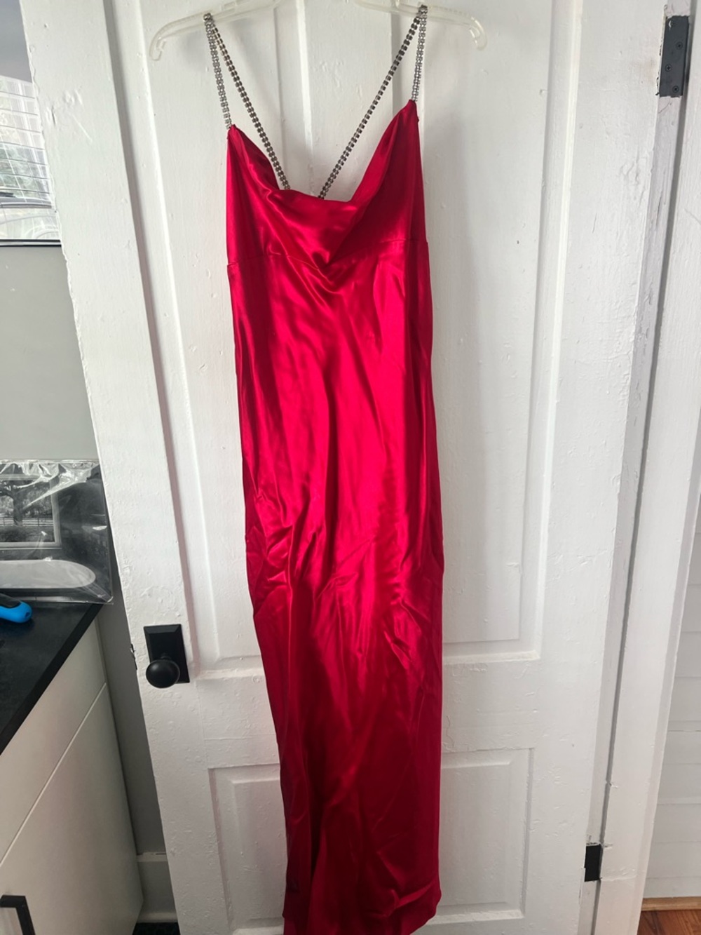 Red Satin Slip Dress with Chain Straps